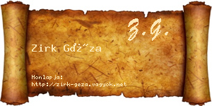 Zirk Géza névjegykártya